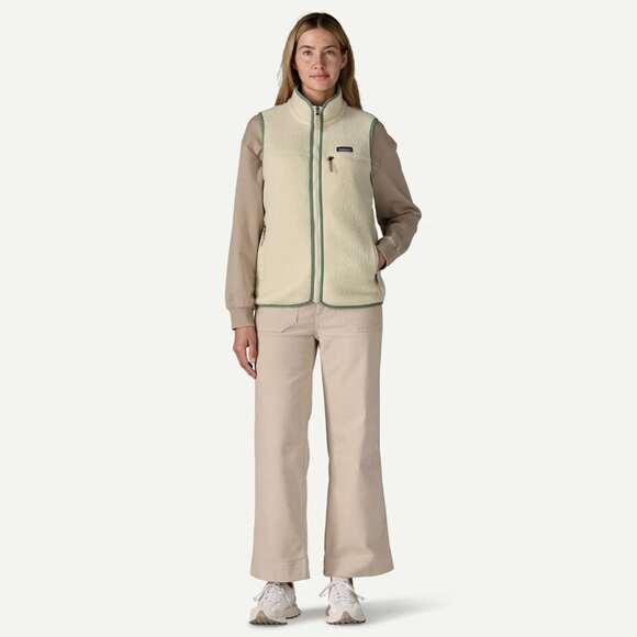 Women's Retro Pile Fleece Vest Color Natural w/Ellwood Green - Picture 3 of 4